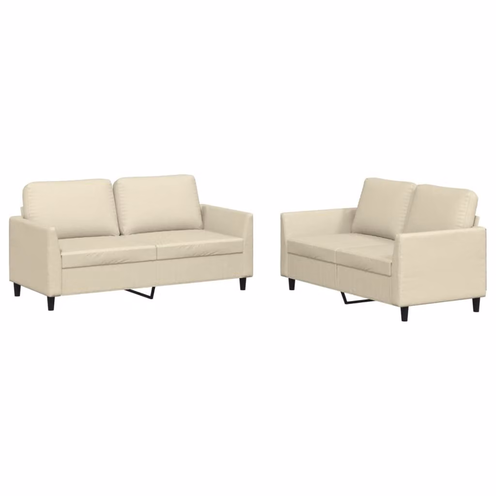 Set di Divani 2 pz con Cuscini crema in Pelle finta