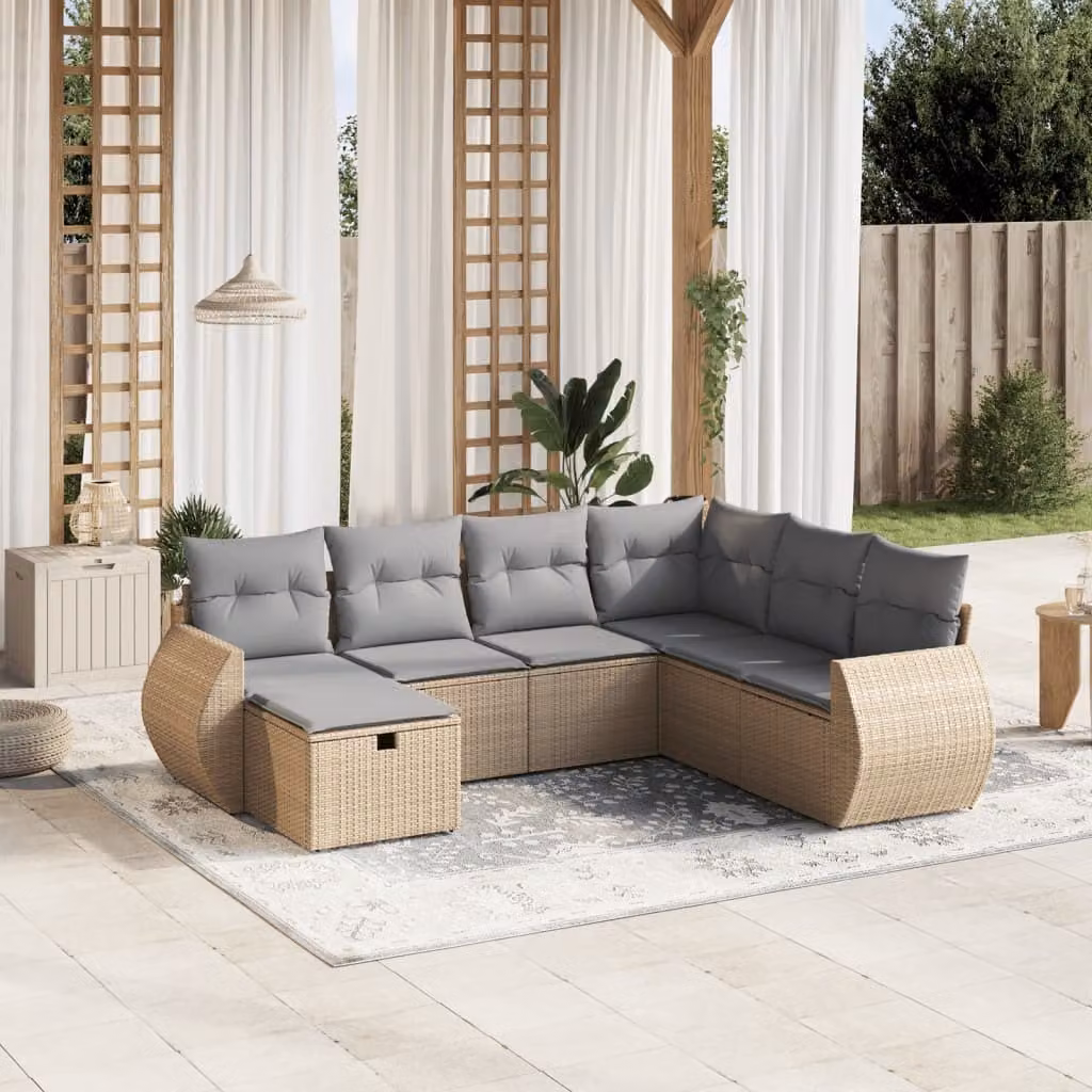 Maison Exclusive - Set Divano da Giardino 7 pz con Cuscini Beige Misto Polyrattan