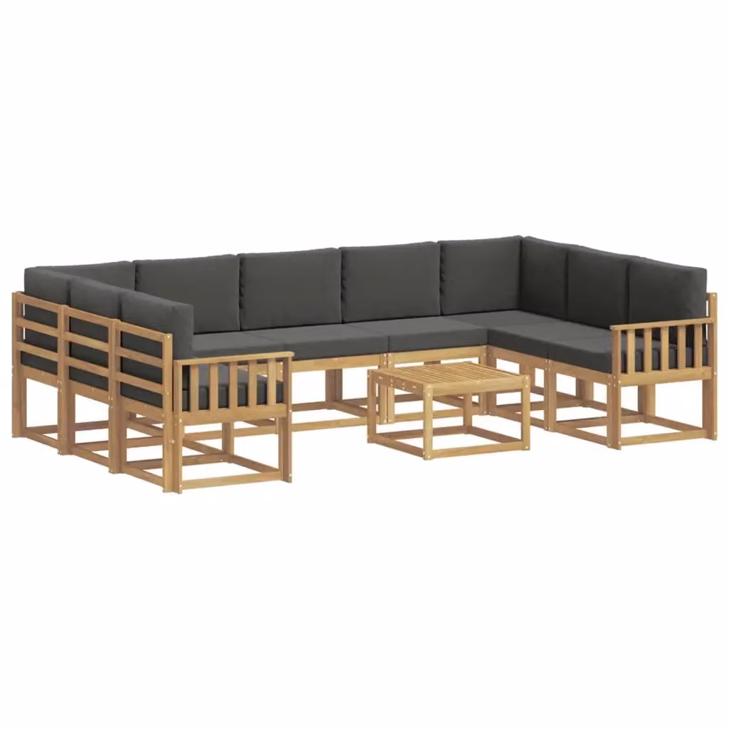 Set di divani da esterno vidaXL in legno di acacia con cuscini, composizione a L con 10 pezzi, colori bianco e antracite – 2