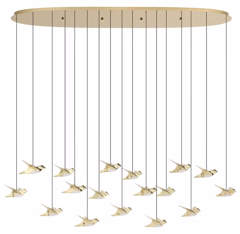 Lampada a sospensione Paratebueno con 17 luci, finitura in ottone