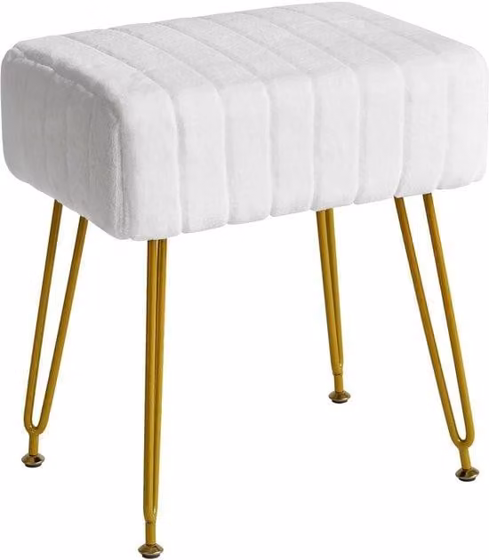 Ibenzoa® Poggiapiedi imbottito in velluto di alta qualità, bianco (LG51W), con gambe in acciaio dorato, dimensioni 42 x 30 x 45 cm, multifunzionale e salvaspazio, ideale per soggiorno e camera da letto