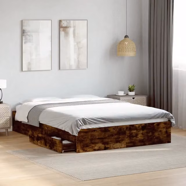 Giroletto con Cassetti-Struttura Letto con contenitore Rovere Fumo 120x200 cm Legno Multistrato 120656