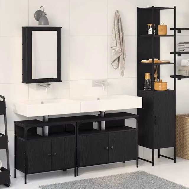 Set di mobili per il bagno 4 pz Rovere Nero 33 x 33 x 185,5 cm 3334421