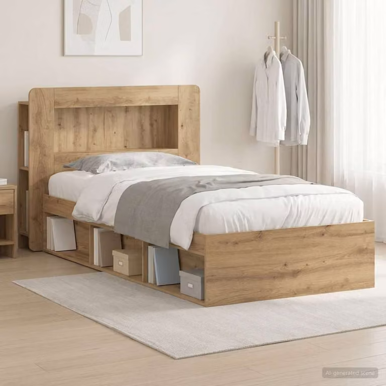 vidaXL Letto con cassetti in legno Rovere Artigianale, Marrone, L/P/H: 90 x 190 x 119,5 cm