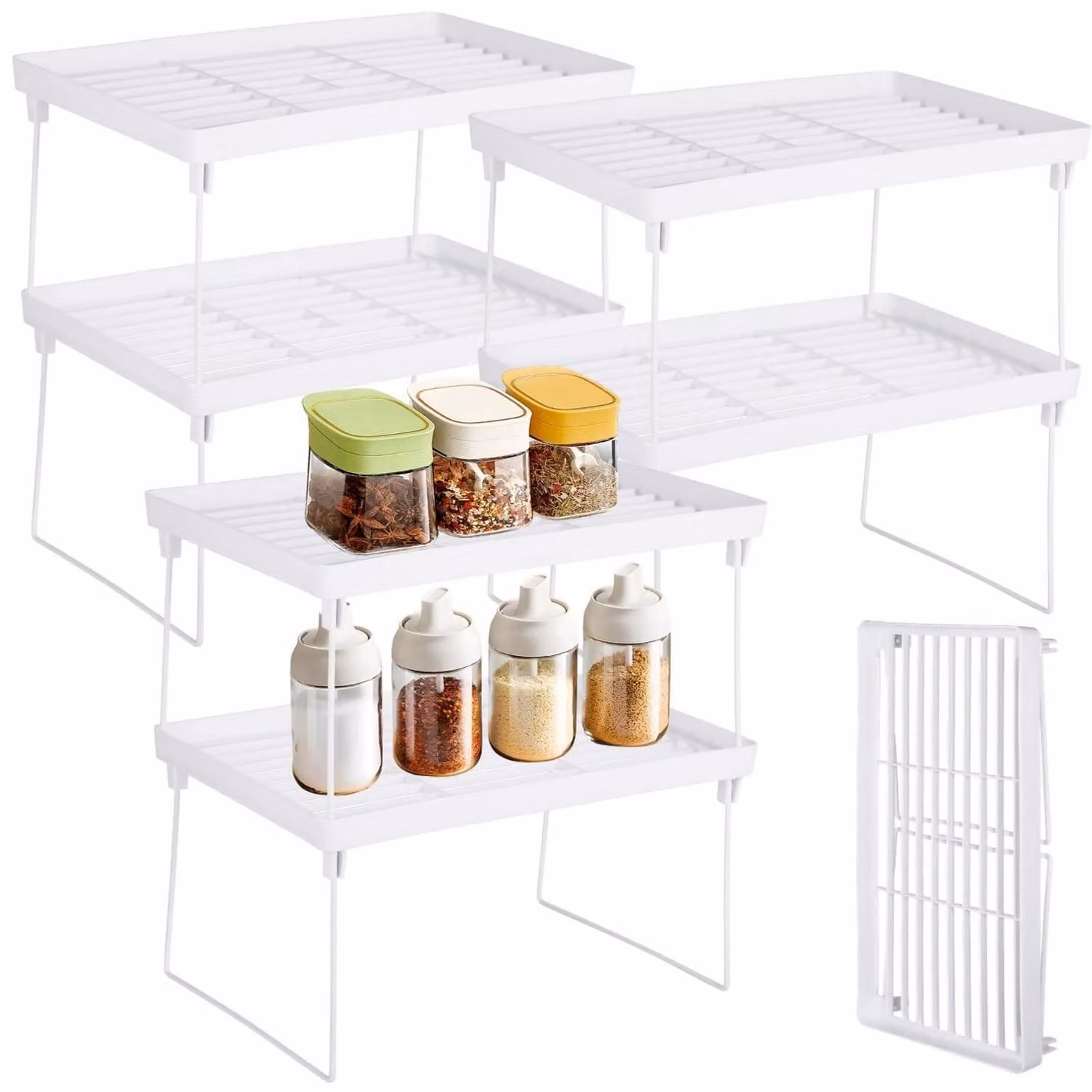 Ripiano impilabile per cucina, 6 pezzi, pieghevole, bianco, realizzato in plastica con struttura in metallo, adatto anche per il bagno