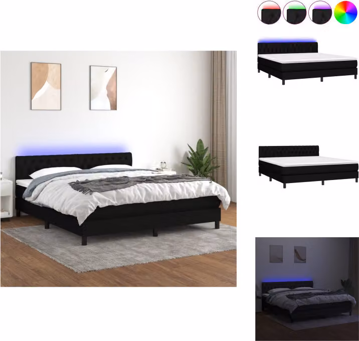 vidaXL Letto a molle con materasso e LED in tessuto nero 180x200 cm - Letti e strutture letto