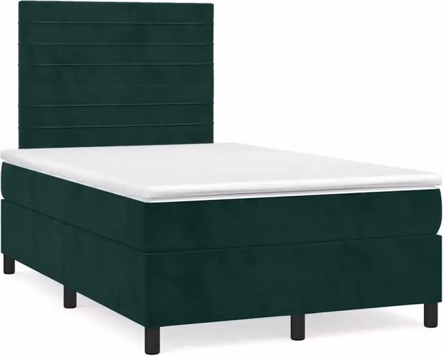 Letto matrimoniale con materasso ibrido vidaXL in velluto verde scuro con illuminazione LED sottostante e porta USB, L/P/H: 120 x 200 cm