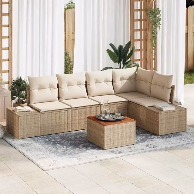 Set Divano da Giardino 6 pz Beige polyrattan 3347960