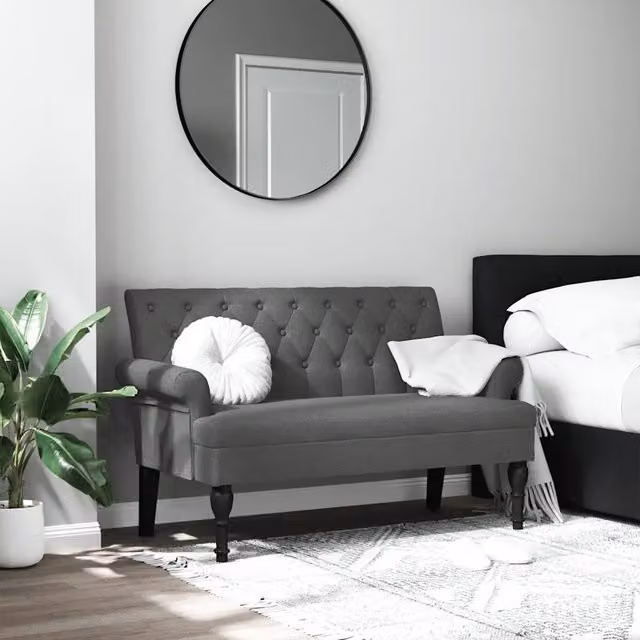 Panca con schienale Design Mania in tessuto grigio, L: 120 cm, P: 62 cm, H: 75,5 cm – 1