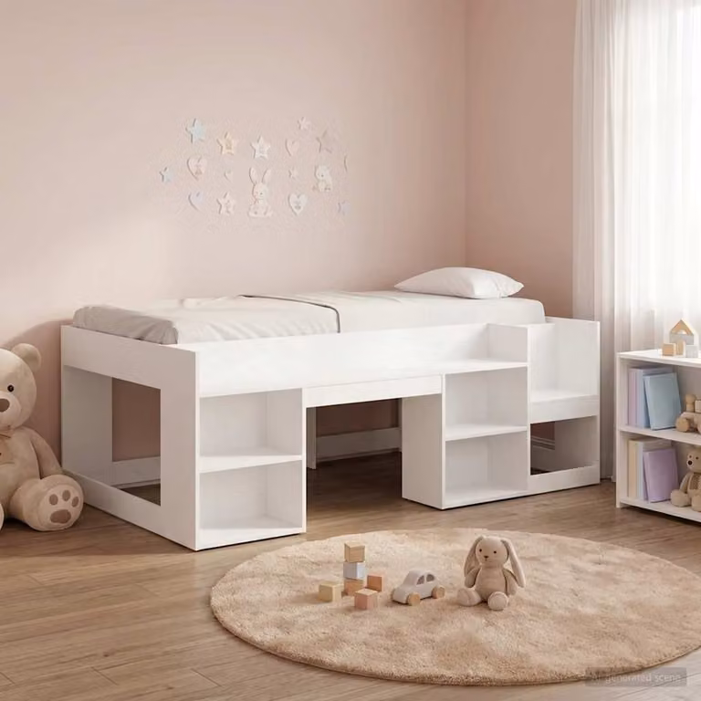 Letto singolo rialzato per bambini vidaXL bianco con ripostiglio e scala