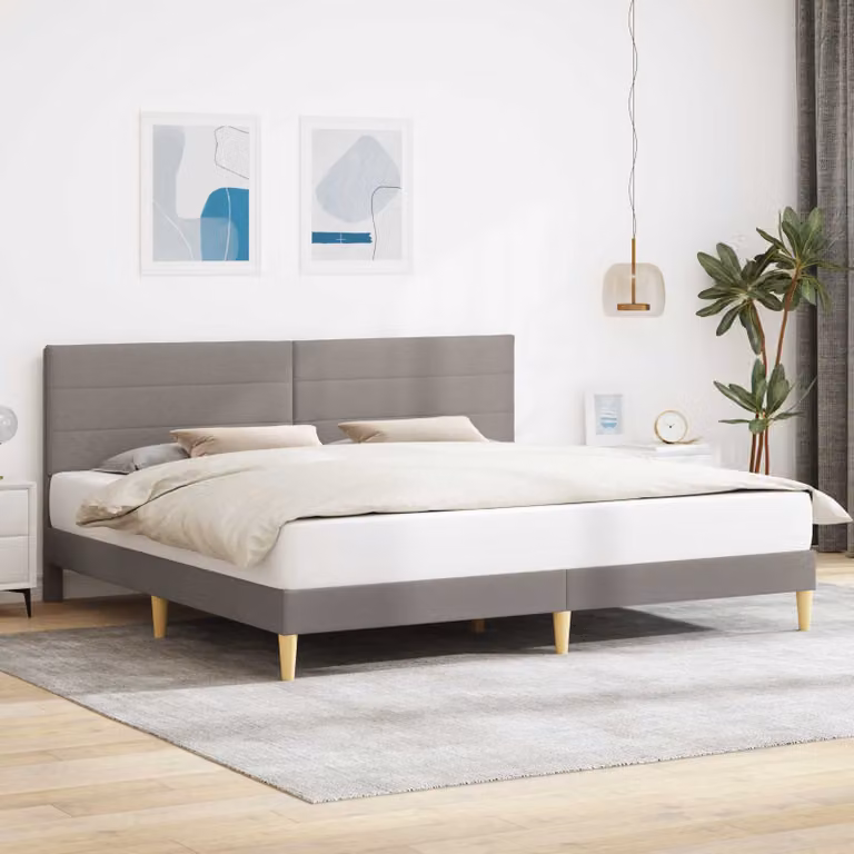 Struttura del letto con testiera vidaXL in tessuto beige e grigio, L/P/H: 200 x 200 x 96 cm