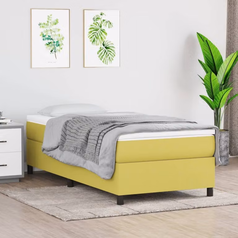 Struttura per letto a molle (boxspring) di alta qualità, colore verde, dimensioni 90x190 cm, rivestita in tessuto