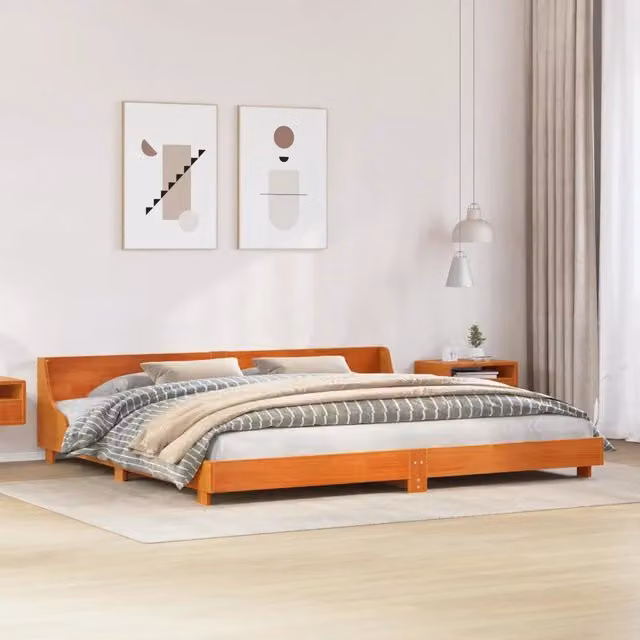 Letto senza Materasso-Struttura Letto Marrone Cera 200x200 cm in Legno di Pino 933811
