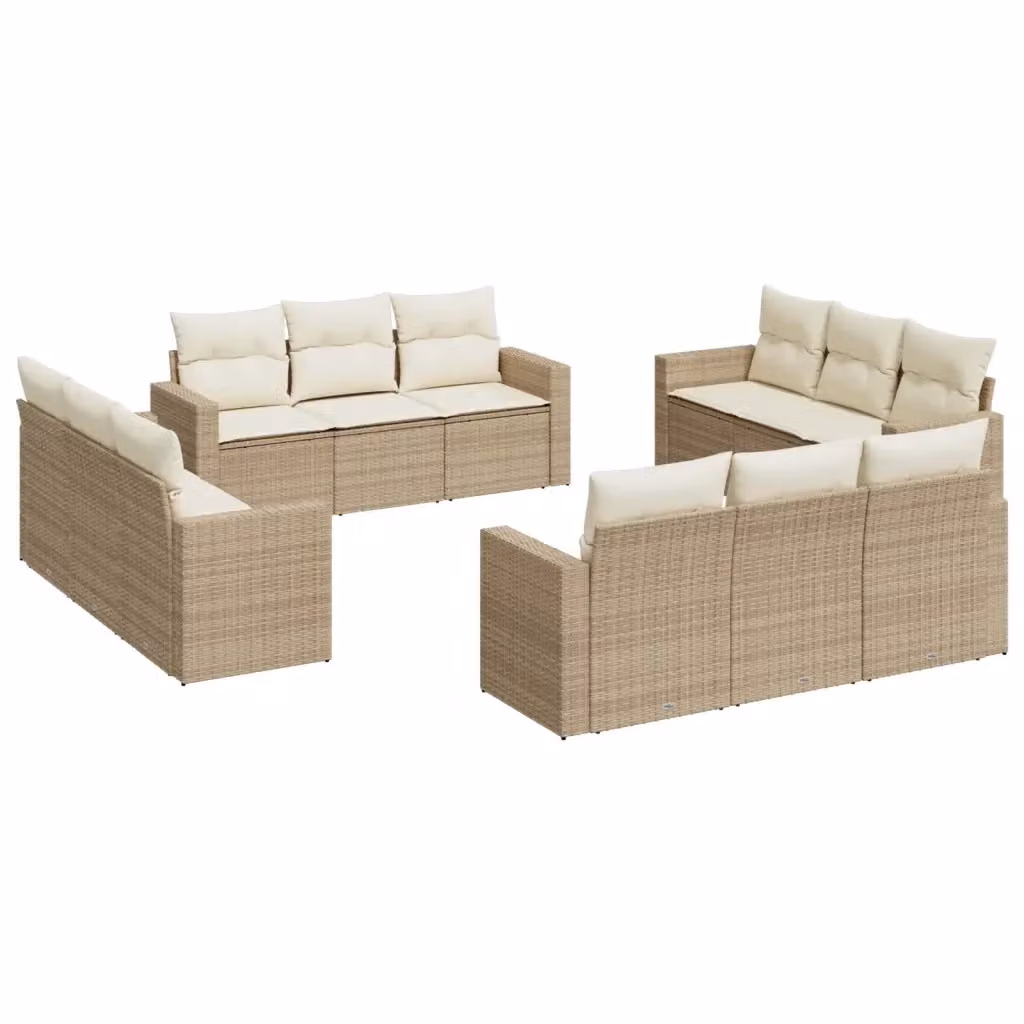 Set di divani da giardino VIDAXL in polyrattan a forma di U con 12 pezzi e cuscini beige – 2