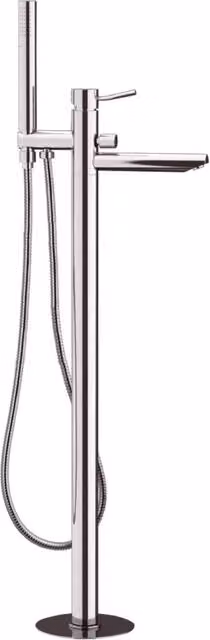 Rubinetto da pavimento per bordo vasca Remer serie Minimal con deviatore e kit doccia in ottone cromato argento