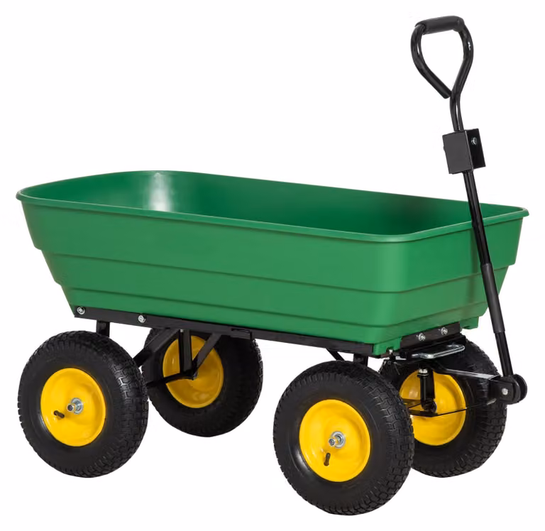 Carrello da giardino - Carrello per il giardino - Carrello per ghiaia - Carrello di trasporto - Carrello manuale - Capacità: 125 litri - Acciaio con plastica