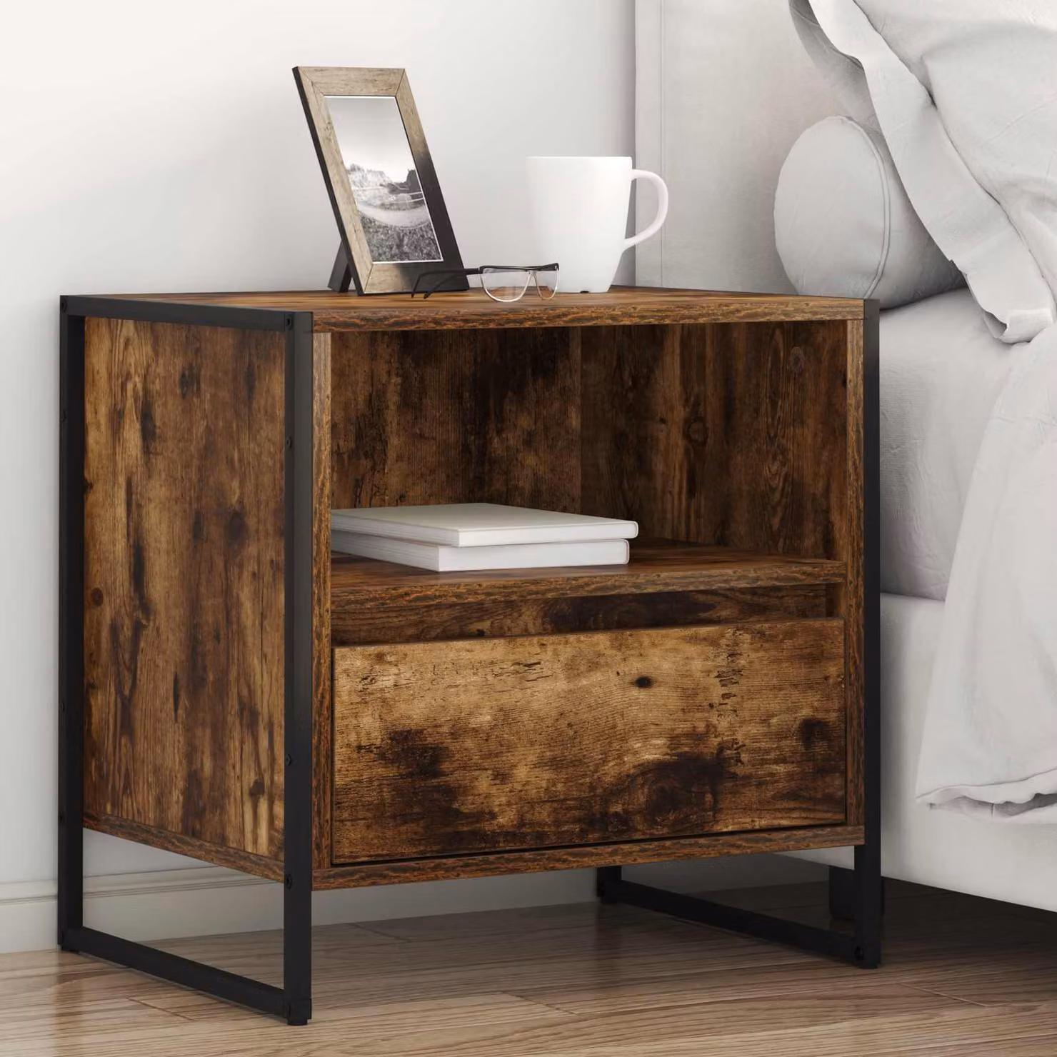 Set di 2 comodini vidaXL in stile industriale con cassetti, colore rovere fumo e marrone, L/P/H: 50 x 39,5 x 50 cm