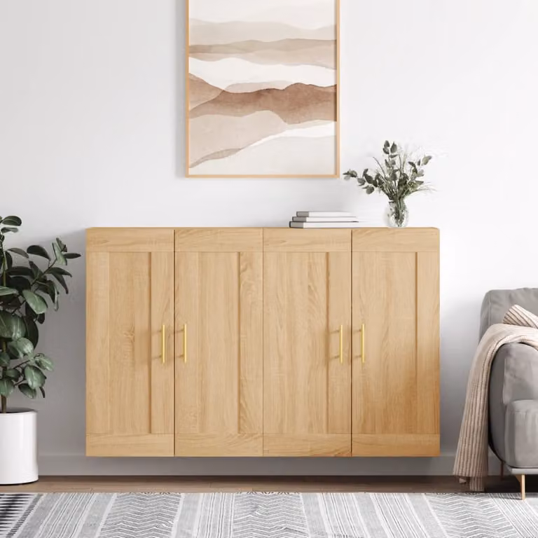 Set di 2 armadietti a parete moderni vidaXL in legno Rovere Sonoma e metallo, colore marrone