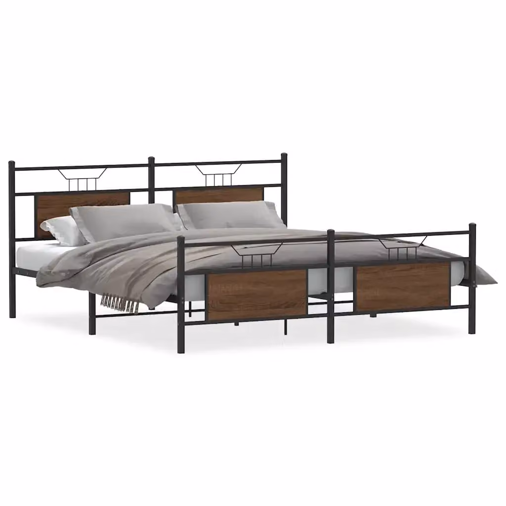 Letto con struttura in metallo e MDF stile industrial vidaXL colore marrone L/P/H: 207 x 160 x 91,5 cm – 2
