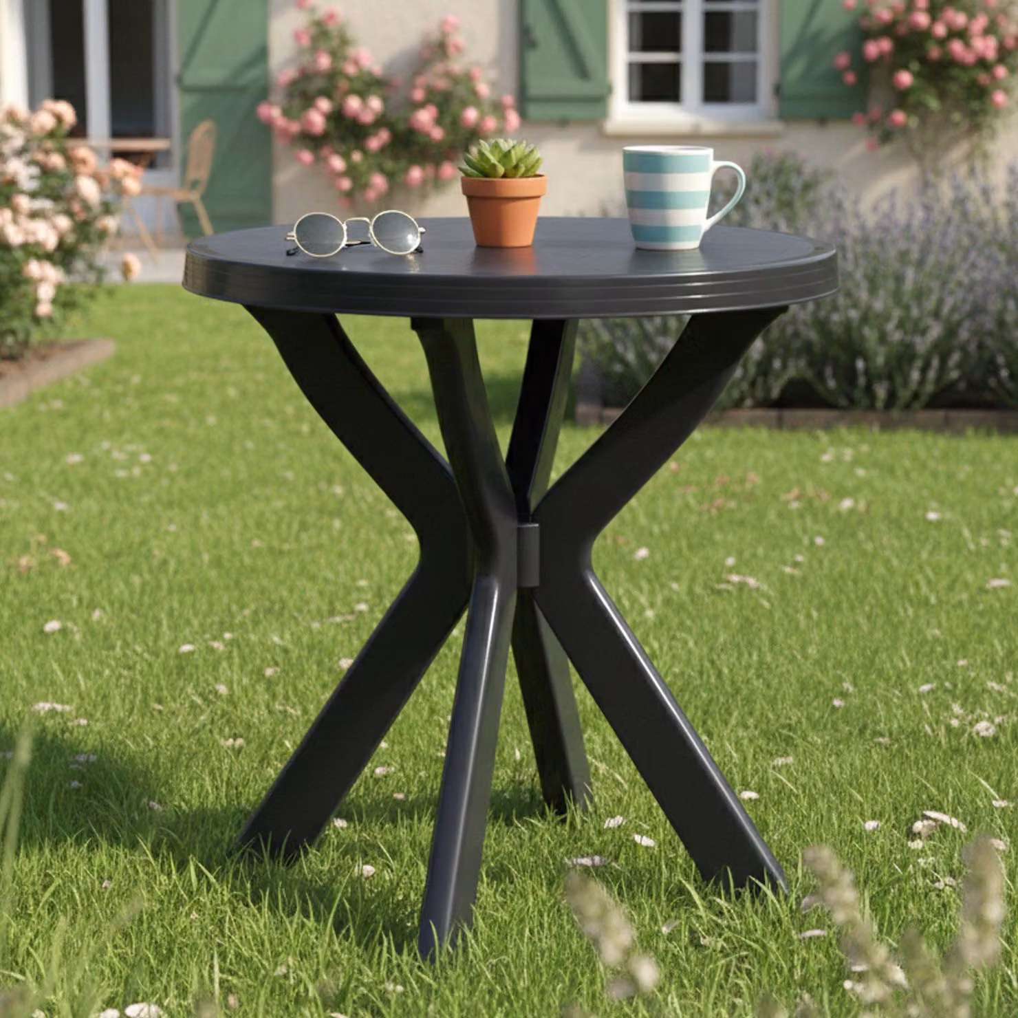 Lorwood - Tavolo da Esterno, 70x70x72h cm Nero Antracite, 2 Posti Italy