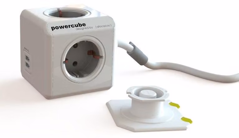 allocacoc PowerCube Alimentatore USB esteso, grigio, distributore 4x, prolunga da 3 m