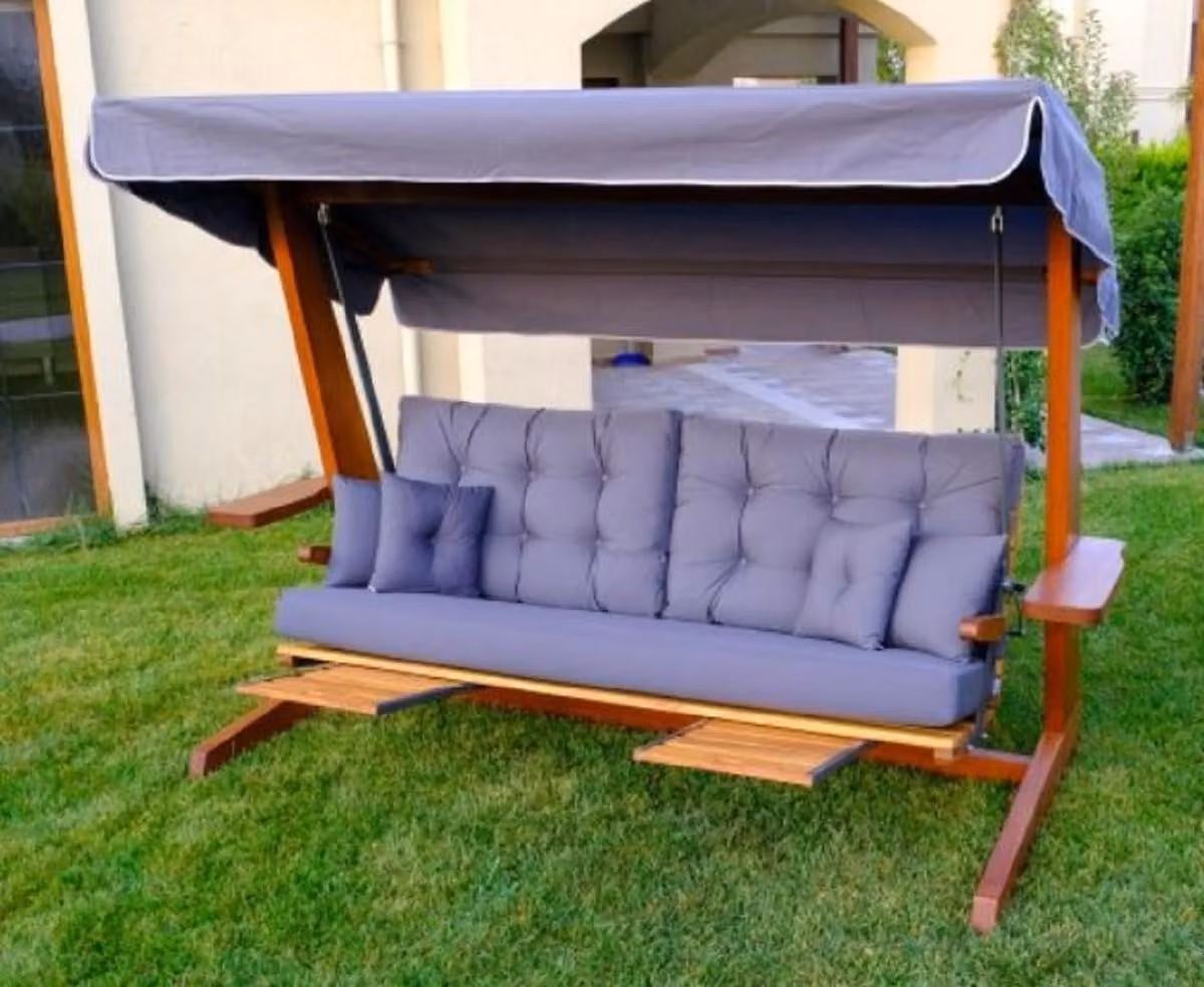 Casa Padrino Altalena Hollywood viola/marrone - Altalena da giardino resistente alle intemperie con tettuccio parasole - Mobili da giardino, terrazza, hotel - Qualità lusso