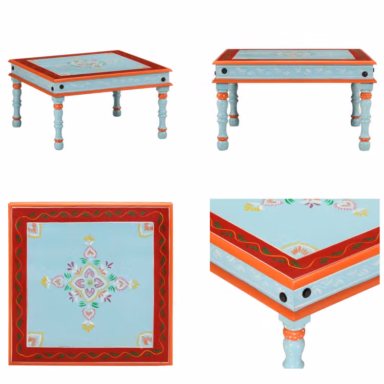 vidaXL Tavolino blu in legno massiccio di mango dipinto a mano - Tavolino - Tavoli da caffè - Tavolino - Tavolino da divano