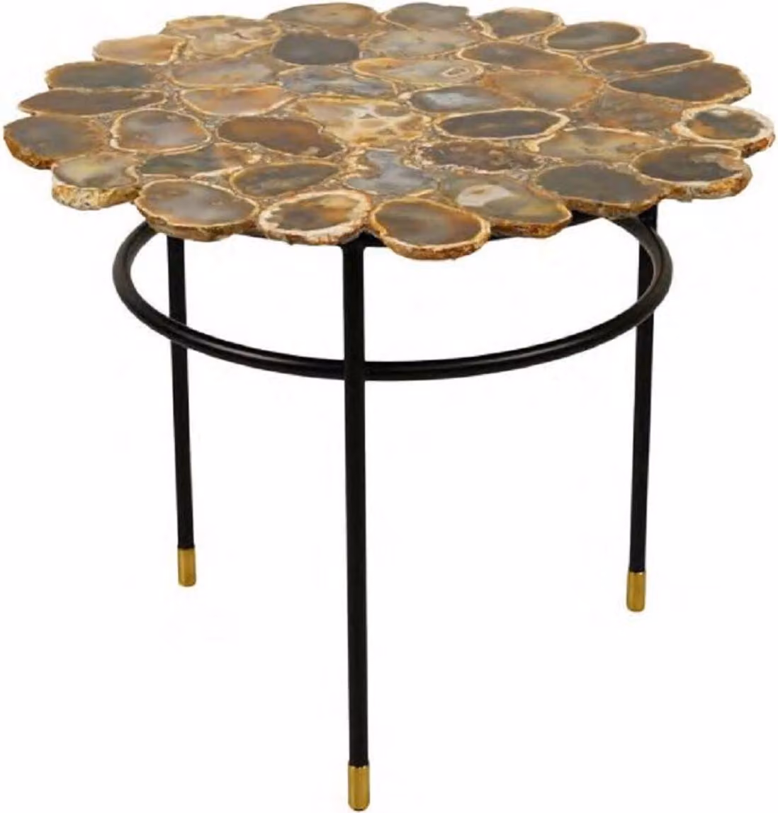 Tavolino Casa Padrino multicolore / nero / ottone Ø 60 x H. 50 cm - Tavolino da salotto con piano in agata - Mobili per il soggiorno