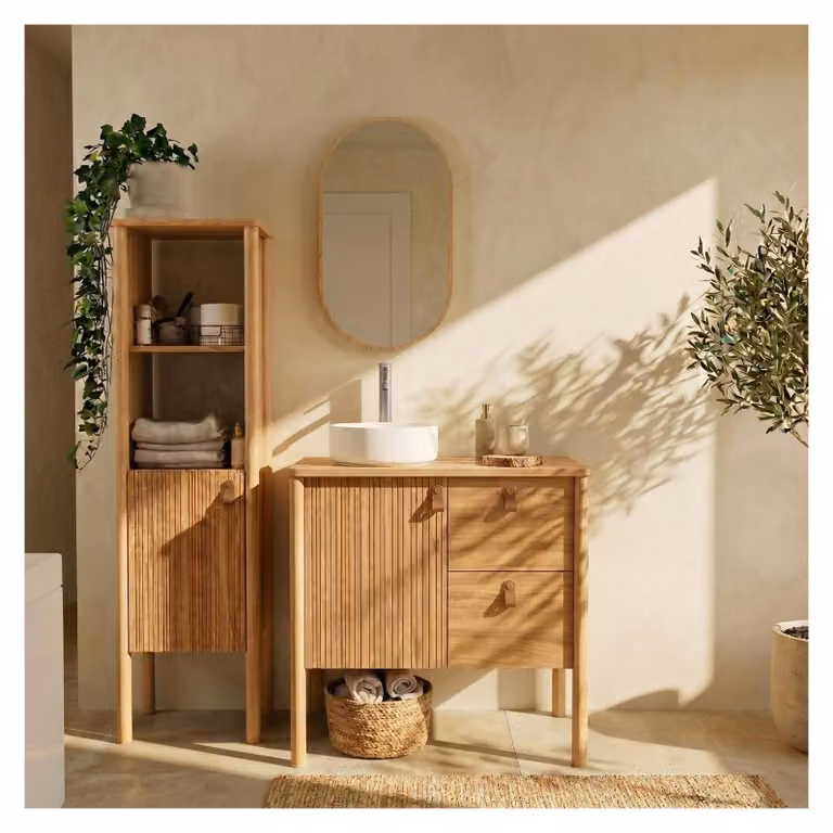 Mobile rovere 80cm lavabo specchio rubinetto e colonna JOY