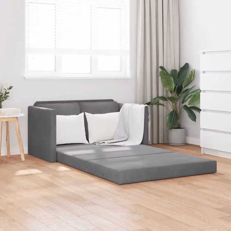 vidaXL Divano Letto 2 in 1 in Velluto Grigio con Struttura Imbottita L: 122 cm, P: 204 cm, H: 55 cm