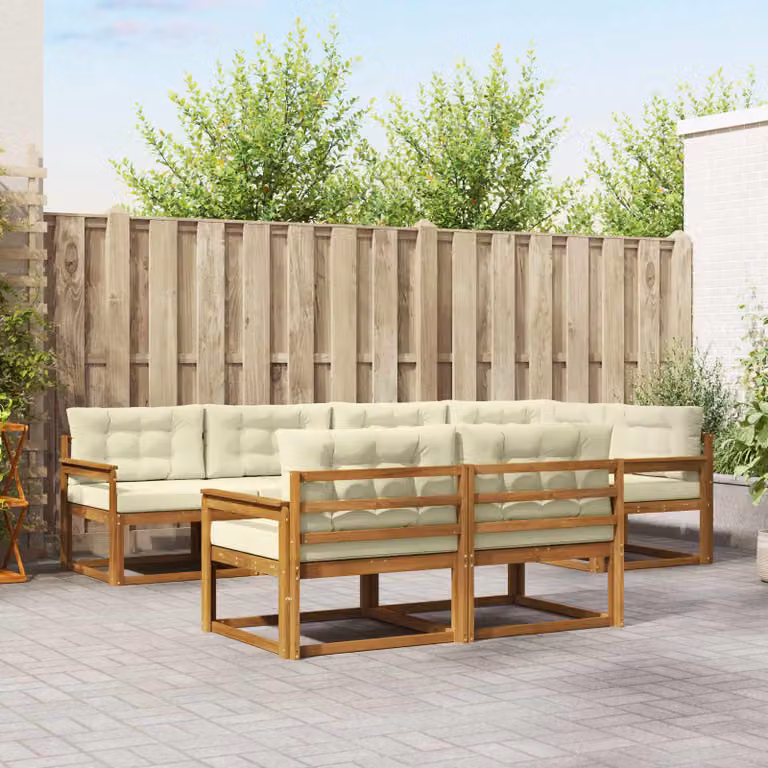 vidaXL Set di divani da esterno a forma di U composto da 8 pezzi in legno di acacia con cuscini, colore marrone e beige