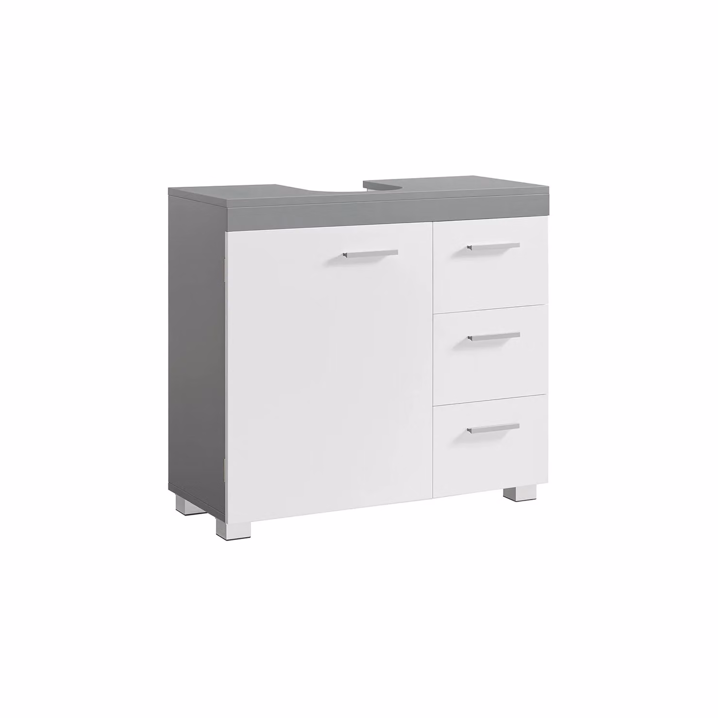 Mobile Sottolavabo per Bagno con Cassetti e Anta, Bianco Nuvola + Grigio Tortora / 27.6x11.8x25.2in