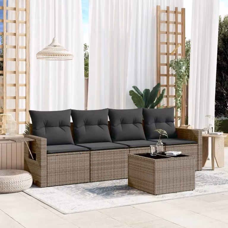 Maison Exclusive - Set Divano da Giardino 5 pz con Cuscini Grigio in Polyrattan