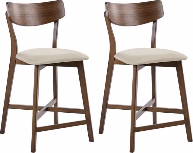 Set di 2 sedie da pranzo Beliani IT in stile retrò con struttura in legno di gomma e seduta in tessuto beige e marrone senza braccioli