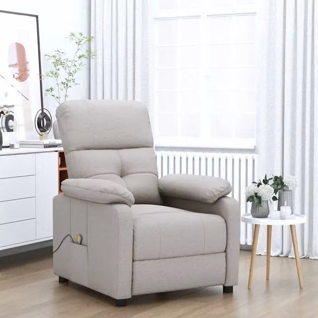 Poltrona relax reclinabile vidaXL in tessuto beige con braccioli e struttura in legno e metallo