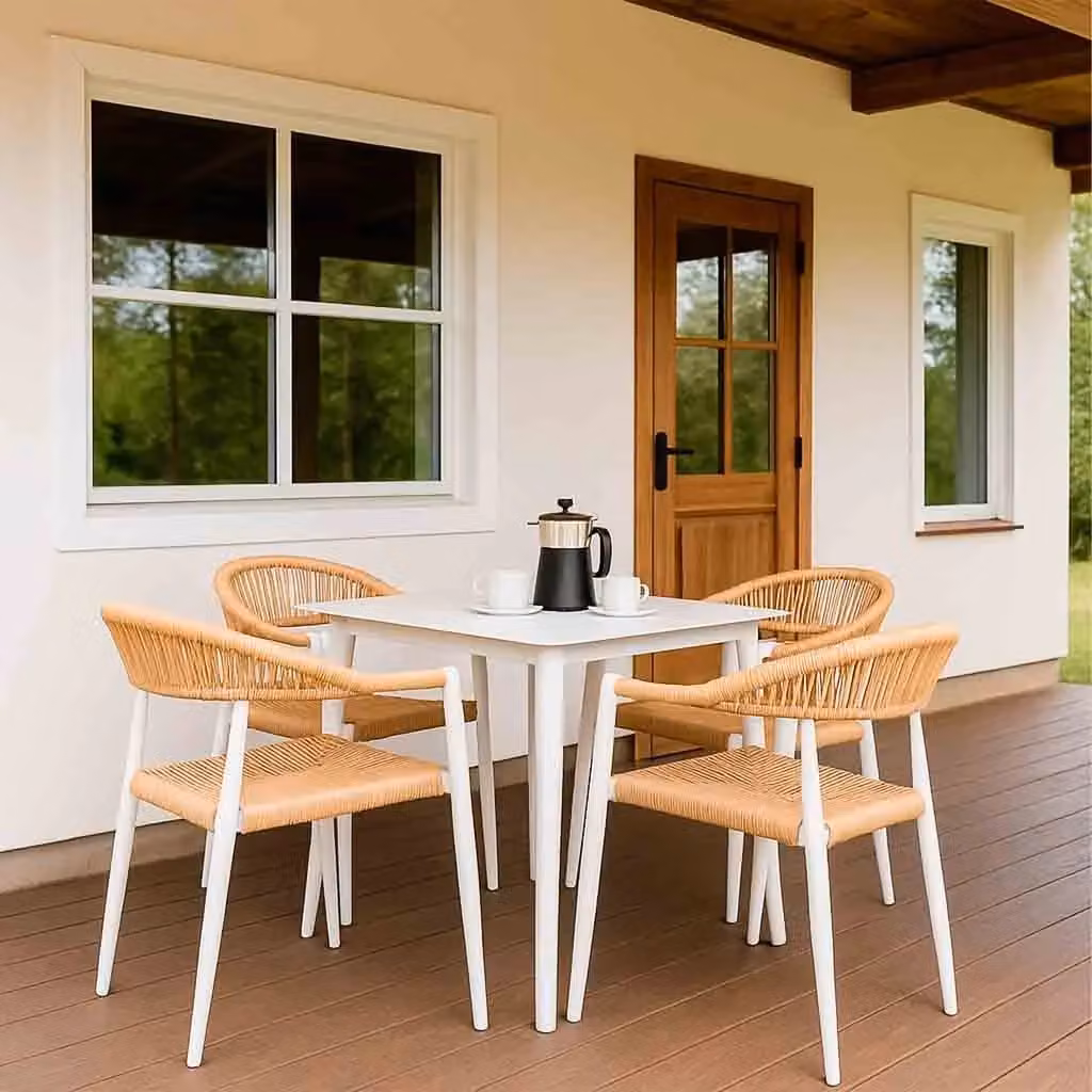 Set tavolo quadrato e 4 sedie Wanderlust Deco in alluminio beige e bianco per giardino e terrazzo, tavolo: 90 x 90 x 74 cm, sedie: 56 x 60 x 78 cm – 2