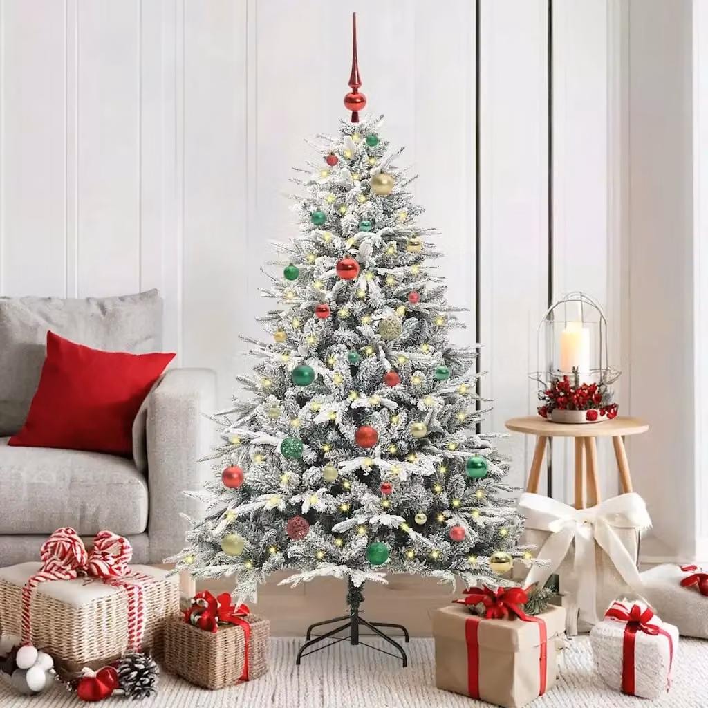 Albero di Natale artificiale verde con luci LED bianco caldo e set di palline decorativo in PVC e metallo design moderno – 2