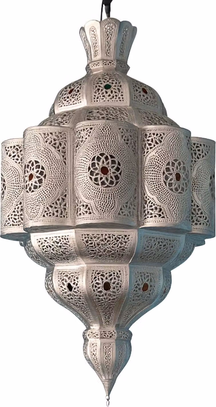 Grande lampada orientale a sospensione Roubla argento 120cm