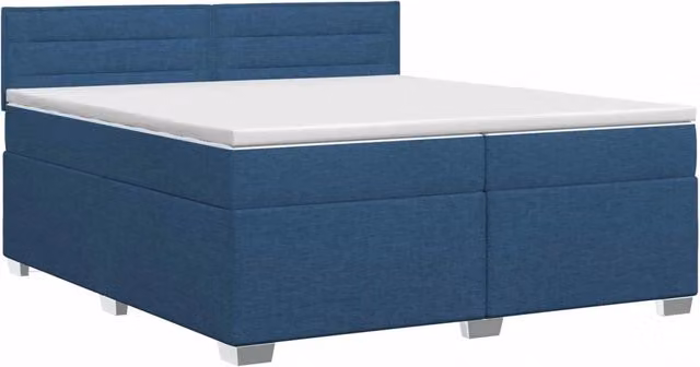 Letto box spring con materasso ibrido vidaXL in tessuto blu e bianco L/P: 200 x 200 cm – 1
