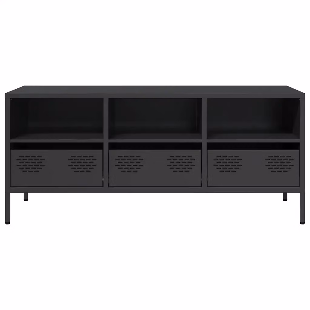 Mobile porta TV HELLOSHOP26 dal design industriale in metallo nero opaco con vano contenitore L: 101,5 cm, P: 39 cm, H: 43,5 cm – 2