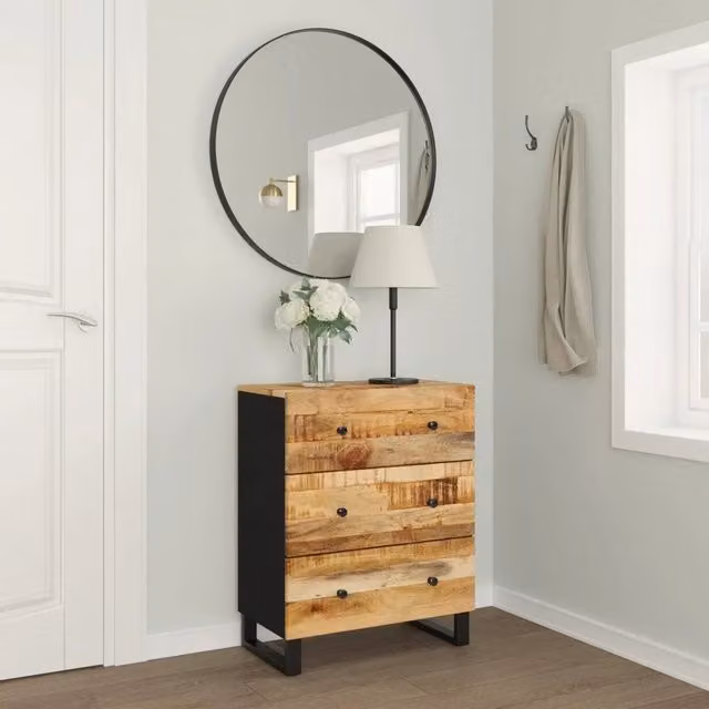 Credenza in legno di mango e metallo stile industrial vidaXL L: 60 cm, P: 33 cm, H: 75 cm, colore marrone e nero