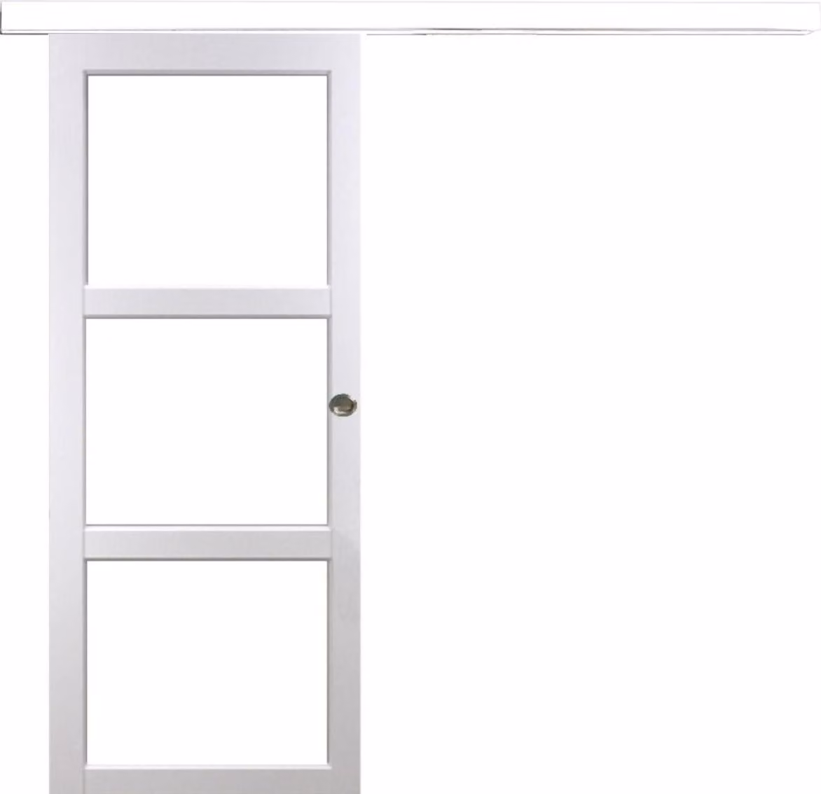 Porta scorrevole Kenya bianca con vetro trasparente H204 x L83 cm, binario in alluminio bianco, conchiglie GD MENUISERIES