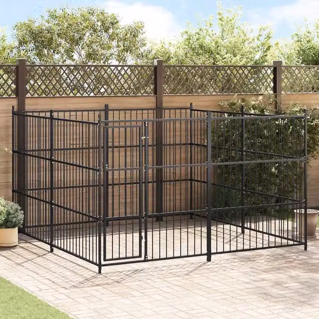 Canile da esterno vidaXL in metallo nero opaco L/P/H: 300 x 300 x 185 cm