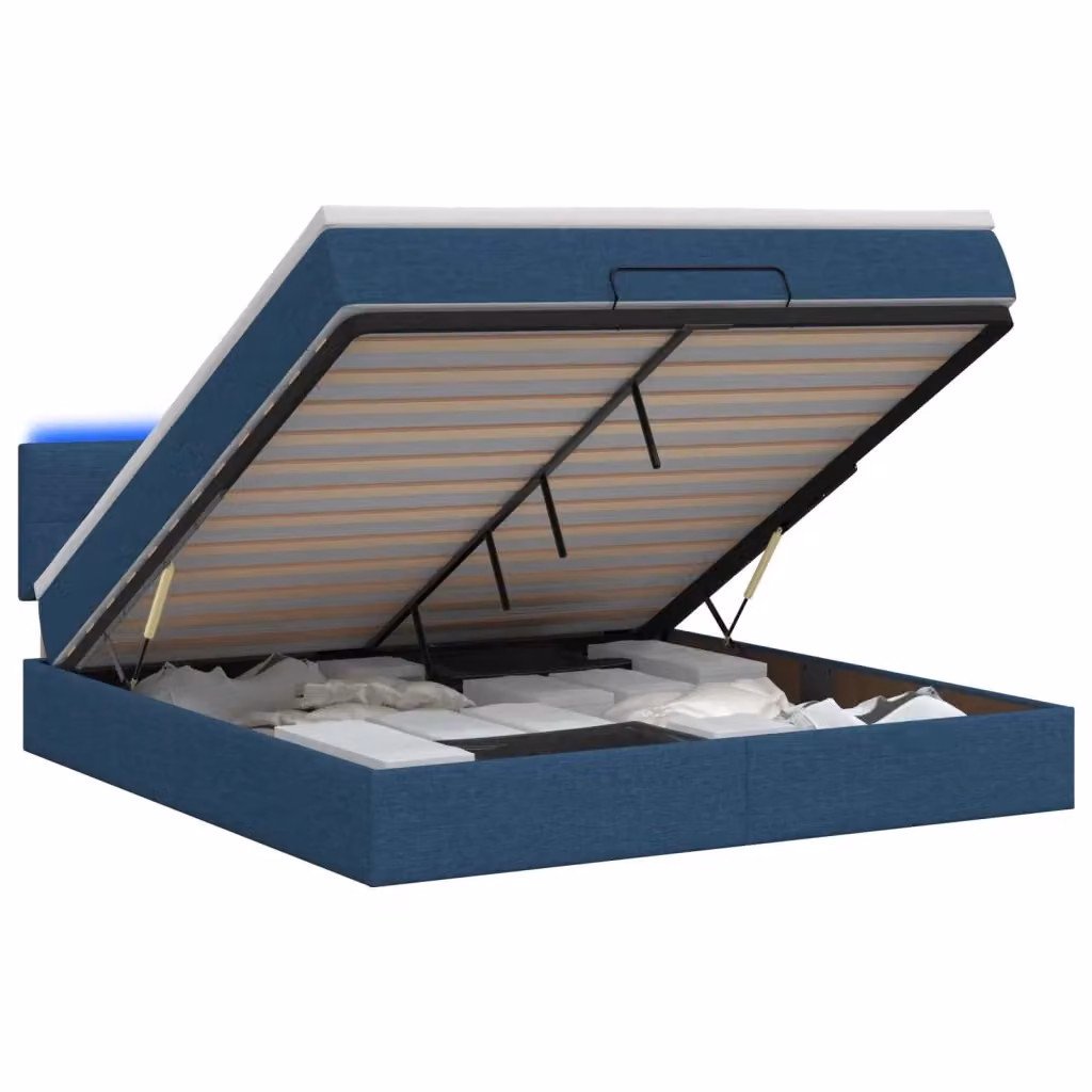 Letto Ottomano con Materasso Ibrido e Illuminazione LED vidaXL, Blu e Bianco, L/P/H: 203 x 160 x 88 cm – 2