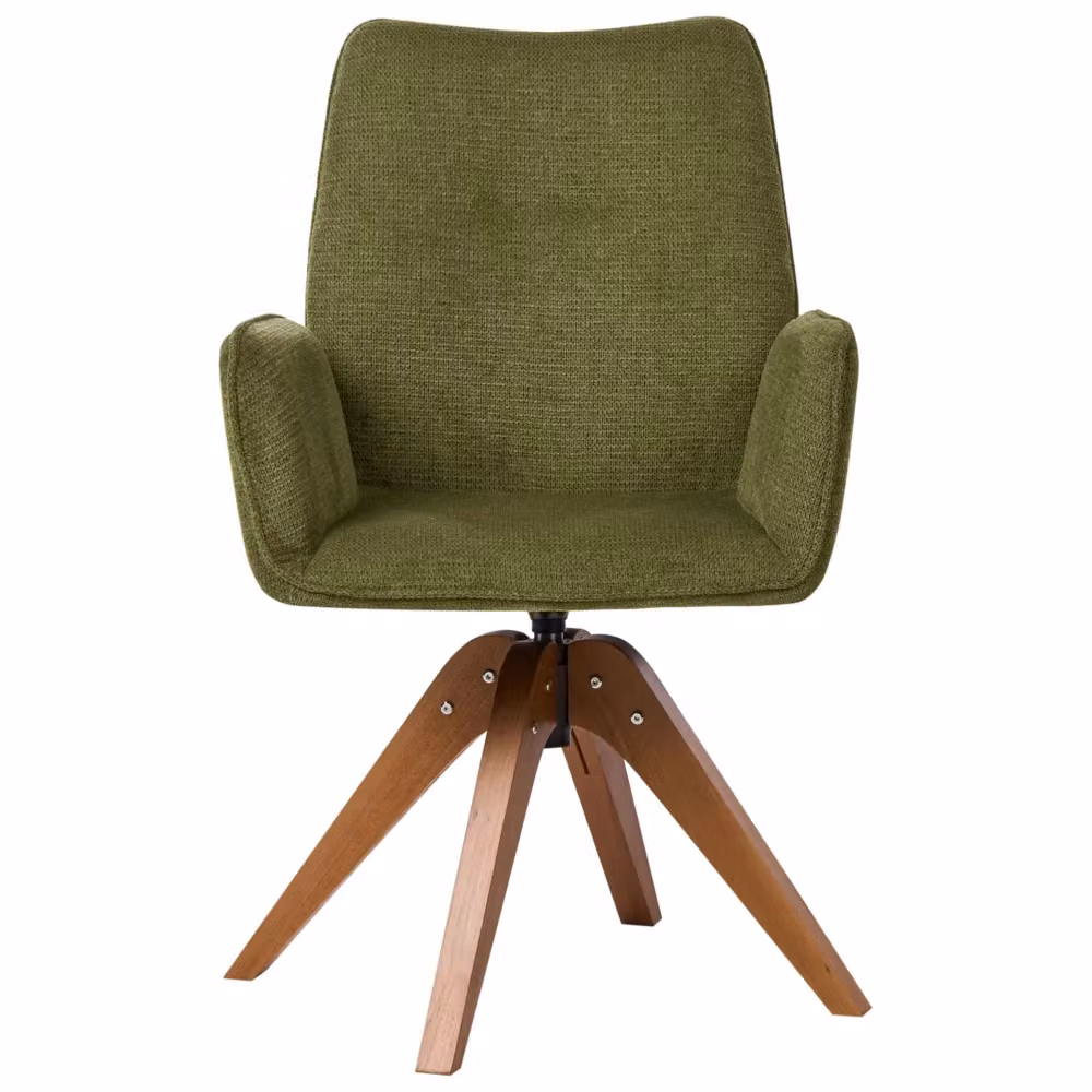 Sedia da pranzo girevole 360 gradi BELIANI in tessuto verde e legno di quercia con stile scandinavo L/P/H: 58 x 48 x 90 cm – 2