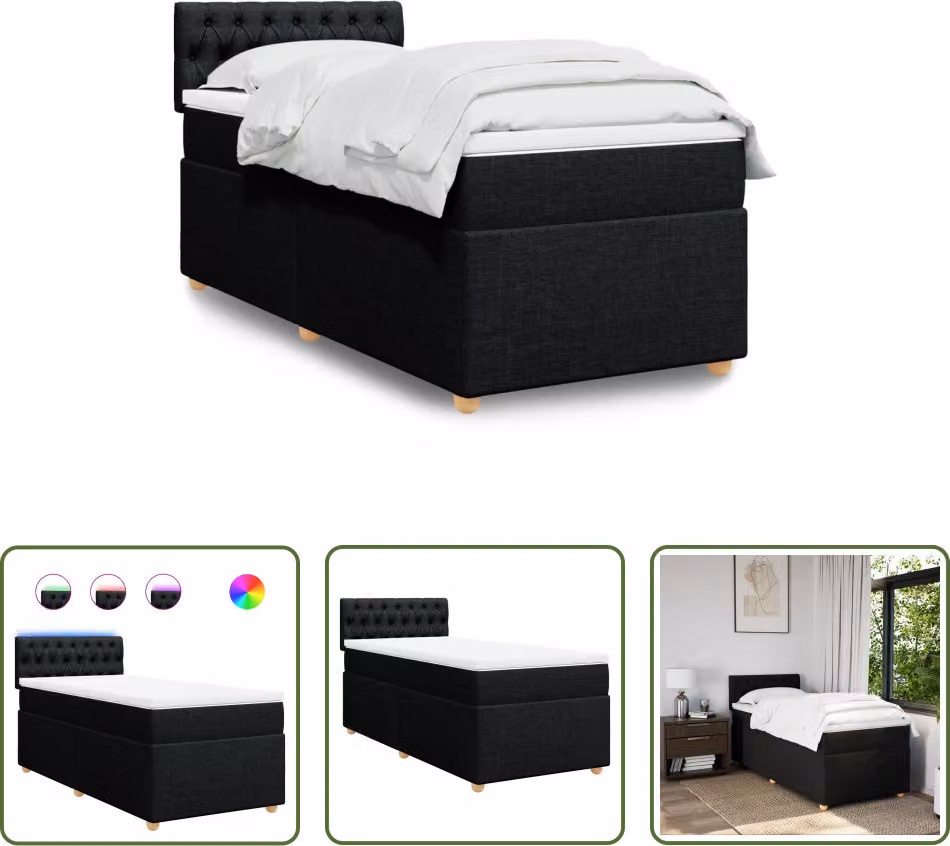 The Living Store Letto a molle con materasso nero 80x200 cm in tessuto