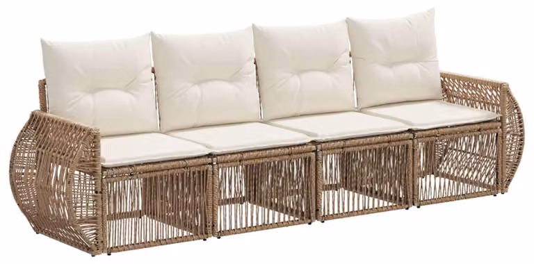 Set di divani da giardino, 4 pezzi. Colore: beige e crema, materiale: rattan sintetico