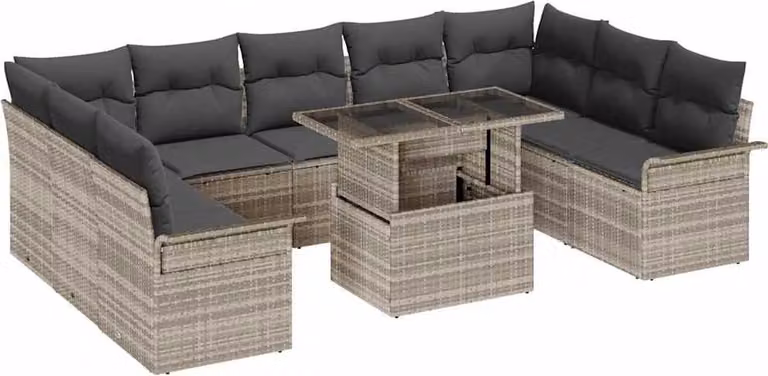 Set Divano da Giardino 10 pcs Grigio chiaro Poly Rattan