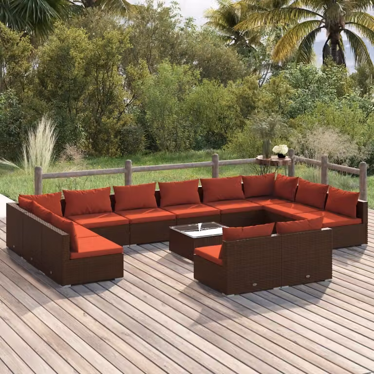 Maison Exclusive - Set da giardino da 13 pezzi con cuscini, in rattan sintetico marrone