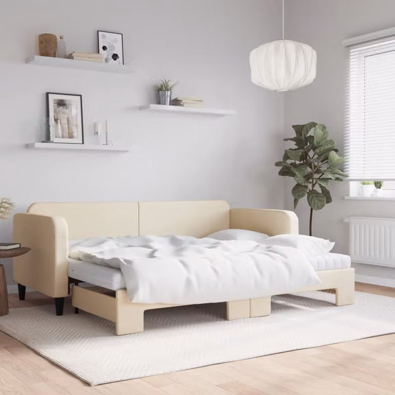 vidaXL Divano Letto Estraibile con Cassetto in Tessuto Beige L: 200 cm, P: 80 cm